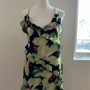 H&M Green and pink floral ruffle dress